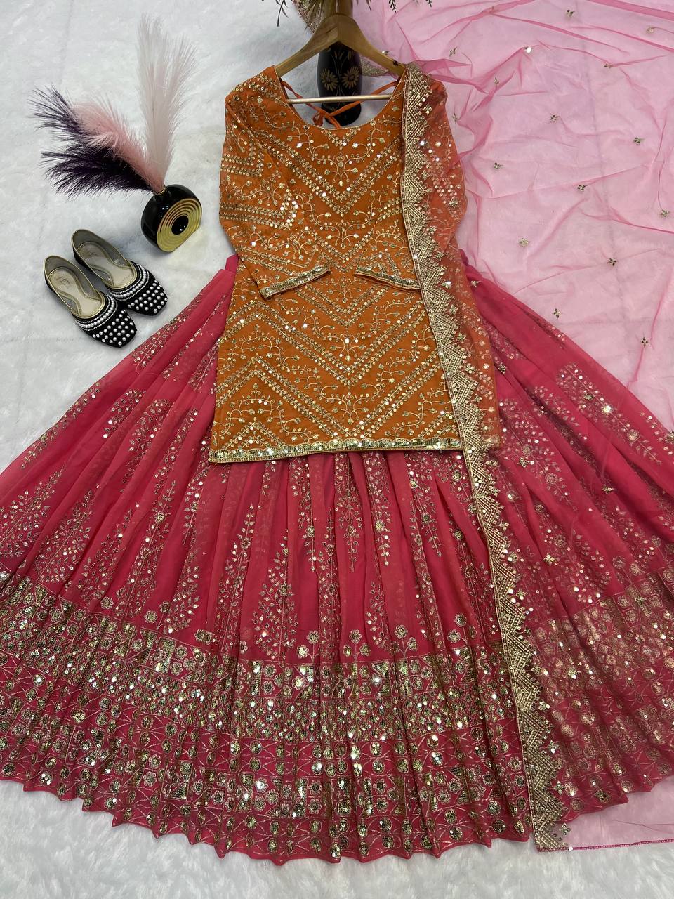 Editorial Tangerine Contrast Lehenga Set
